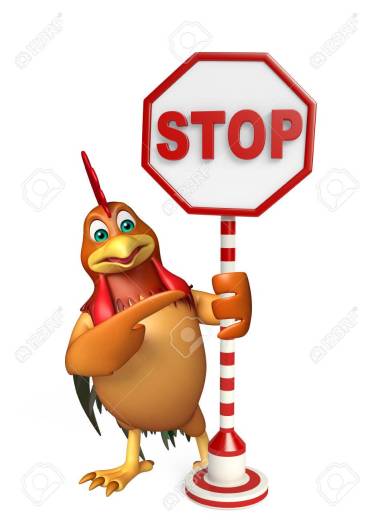 cute Chicken cartoon character with stop sign